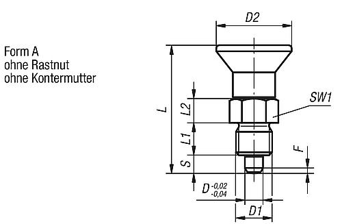 Arretierbolzen kurze Ausführung Gr.0 M08X1, Form: A Stahl, gehärtet, Komp: Thermoplast, D=4 - K0631.5004 - bei HUG Technik ♡