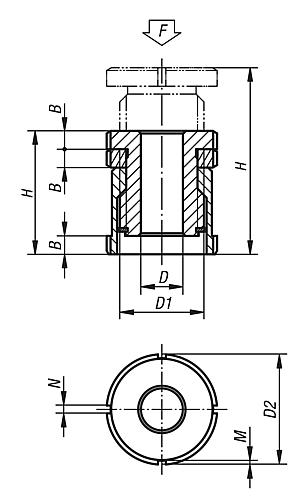 Höhenverstell-Element mit Kontermutter H=106 Edelstahl, D2=70, D=22 - K0693.029201 - bei HUG Technik ✭