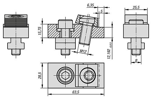 Exzenter-Spanneinheit mit Klemmstück Stahl, mit Auflage, B=14 - K0028.14 - bei HUG Technik ♡