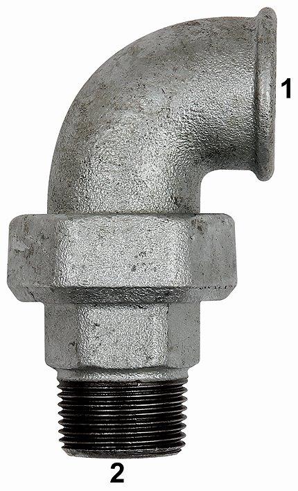 Verschraubung Bogen 97 IG/AG, Rp 1 1/2, R 1 1/2, schwarzer Temperguss - bekommst Du bei HUG Technik ♡