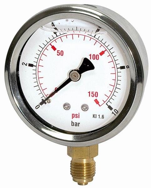 Glyzerinmanometer »pressure line« G 1/2 unten, 0- 250,0 bar/3600 psi, ø 100 mm - bei HUG Technik ☆