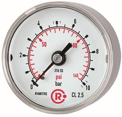 Standardmanometer, G 1/4 hinten zentrisch, 0 - 1,0 bar, ø 40 mm, CrNi-Stahl - direkt bei HUG Technik ✓