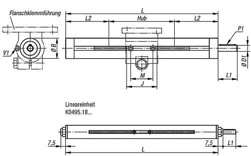 Lineareinheit mit Gleitlagerung B=30 L=300 Edelstahl, Komp:Stahl, Typ E=30 - K0495.300001X300 - erhältlich bei ✭ HUG Technik ✓