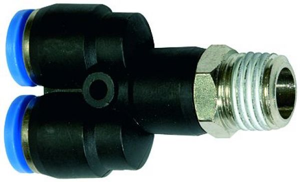 Y-Steckverschraubung drehbar, R 1/2 AG, Schlauch-ø 10, SW 21, »Blaue Serie« - bei HUG Technik ♡