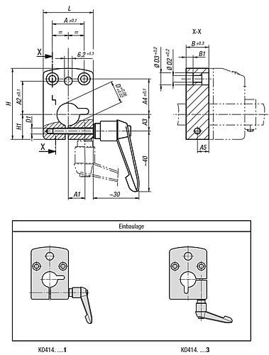 Zeichnung Montageplatte 33x15x47 Aluminium, Komp: Kunststoff, D=10 - K0414.04101 - erhältlich bei ♡ HUG Technik ✓