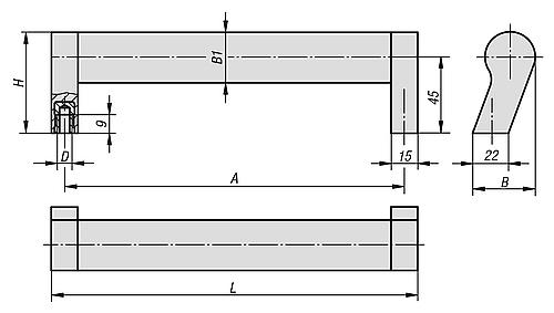 Rohrgriff schrägstehend Aluminium, Komp: Polyamid, A=150 - K0212.2150061 - kommt direkt von HUG Technik 😊