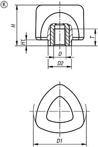 Dreisterngriff ergonomisch M08 D1=53,8 H=41, Form: K Kunststoff, schwarz RAL7021, 2-Komponenten, Komp: Edelstahl - K0980.05008 - bei HUG Technik ☆