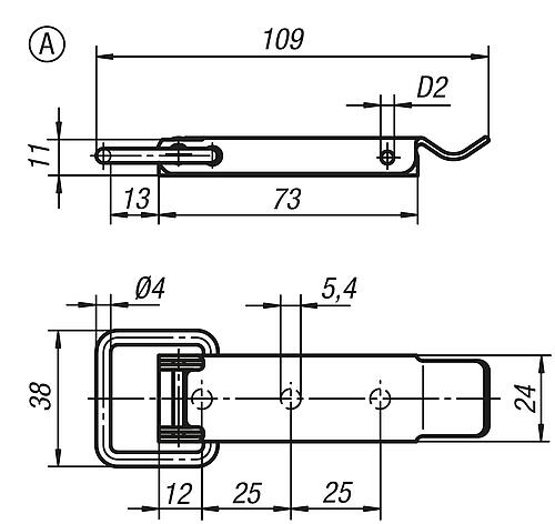Zeichnung Spannverschluss, Form: A Edelstahl, mit Spannbügel - K0045.1541092 - bei HUG Technik ☆