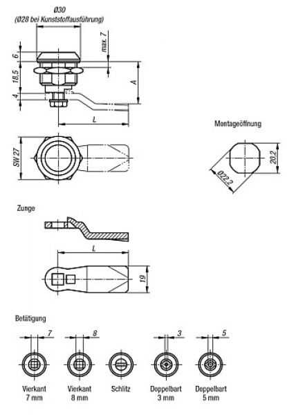 Drehriegel mit federgelagerter Zunge - K0522 - bekommst Du bei ★ HUG Technik ✓