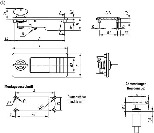 Auslöser mit Schloss, Form: A Montage hinten, Zink schwarz pulverbeschichtet, Komp: Zink schwarz pulverbeschichtet - K1481.2111114511 - bekommst Du bei HUG Technik ♡