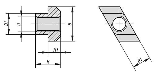 Rhombusmutter für T-Nut M05 Vergütungsstahl, BT=6 - K0379.105 - kommt direkt von HUG Technik 😊