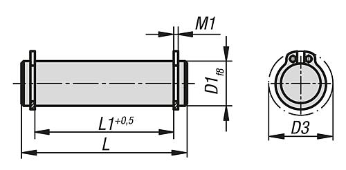 Achsbolzen D1=10 L=25 Vergütungsstahl, mit Ringsicherung - K0007.101 - erhältlich bei ♡ HUG Technik ✓
