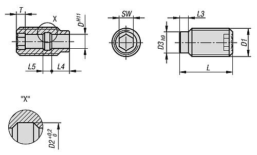 Aufnahmebuchse M12 D=5 Edelstahl - K0724.10512 - bei HUG Technik ✭