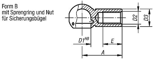 Kugelpfanne DIN71805 für Winkelgelenke M03,5, D1=8, Form:B, Stahl verzinkt und passiviert - K0712.080351 - direkt bei HUG Technik ✓