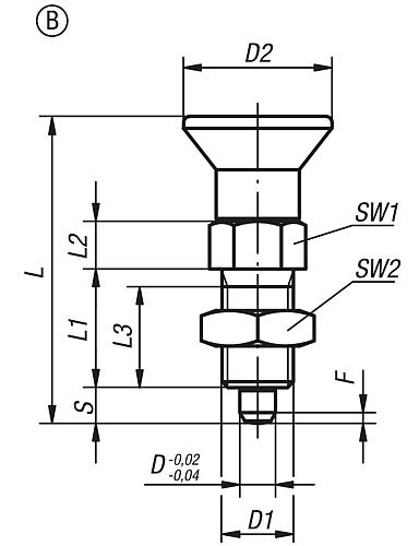 Arretierbolzen Gr.0 M08X1, D=4, Form: B ohne Rastnut mit Kontermutter, Edelstahl gehärtet, Komp: Thermoplast - K0338.0200484 - erhältlich bei ♡ HUG Technik ✓