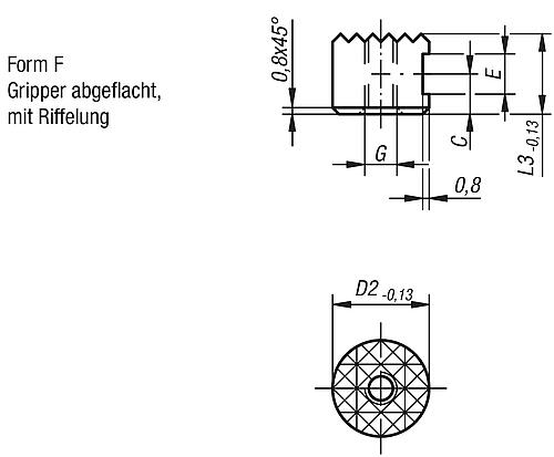 Grippers und Einsätze rund D2=10, Form: F Werkzeugstahl - K0385.1010 - direkt bei HUG Technik ✓