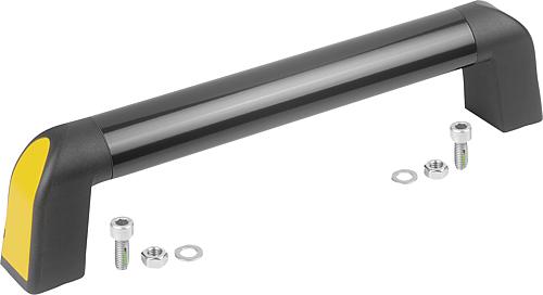 Rohrgriff Bighand, A=180, L=213,4 Aluminium schwarzgrau, Komp: Thermoplast Komp: schwarz RAL7021, Deckel: gelb - K1445.18016 - bei HUG Technik ♡