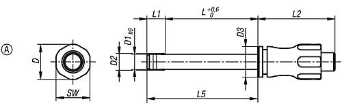 Kugelsperrbolzen mit Griffmulde, Form: A, D1=10, L=20, L1=8,9, L5=28,9, Edelstahl 1.4542, hohe Scherfestigkeit - K0790.011510020 - direkt bei HUG Technik ✓