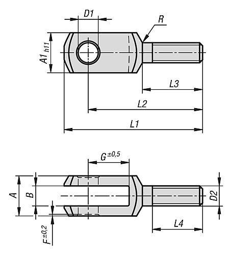 Gabelkopf Außengewinde M06 Rechtsgewinde, G=12, D1=6, B=6, Automatenstahl 1.0718 verzinkt - K1459.0612 - bekommst Du bei HUG Technik ♡