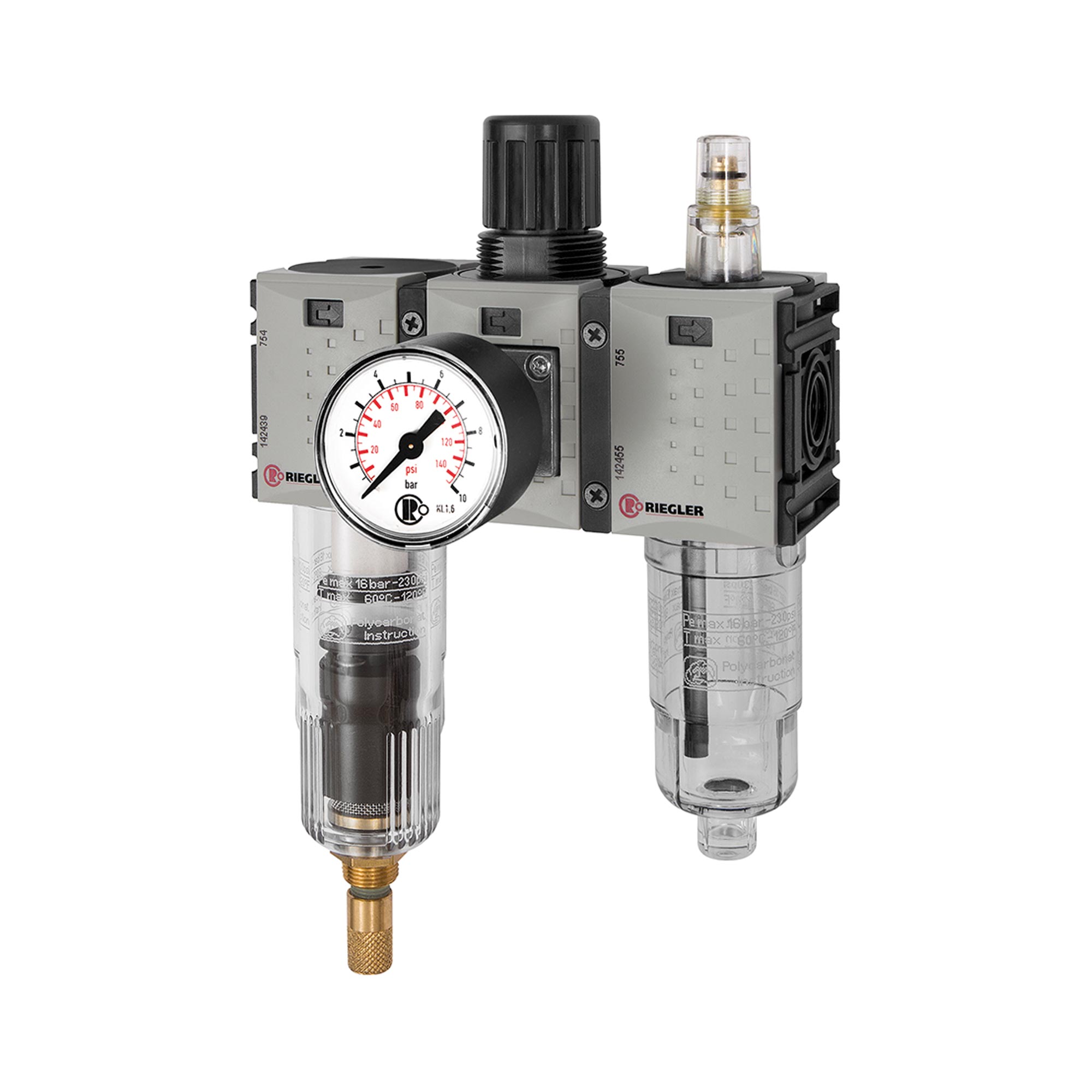 WE 3-tlg. »FUTURA-mini«, PC-Behälter, Standardmanometer G 1/4, 0,5-8, VA - bei HUG Technik ✭