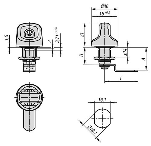 Drehriegel mit Freilauf und Knebel - K1275 - bei HUG Technik ✓