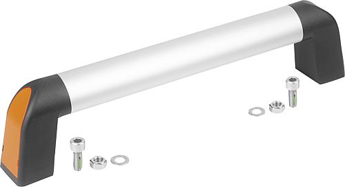 Rohrgriff Bighand, A=180, L=213,4 Aluminium natur, Komp: Thermoplast Komp: schwarz RAL7021, Deckel: orange - K1445.180032 - erhältlich bei ✭ HUG Technik ✓
