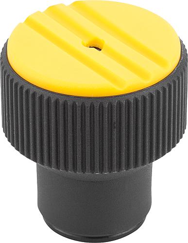 Drehmoment-Rändelknopf Gr.2 M05 Thermoplast, schwarz RAL7021, Komp: Stahl, Komp: gelb RAL1021 - K0277.2057 - direkt von HUG Technik ✓