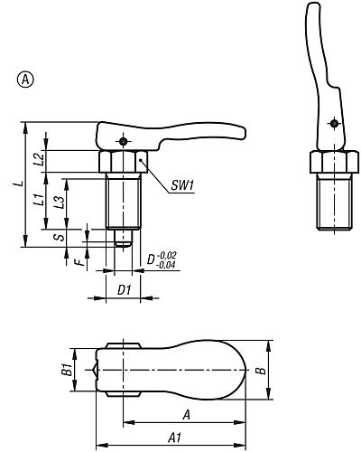 Arretierbolzen mit Exzentergriff mit Rastfunktion Gr.1 M10X1, D=5, Form A ohne Kontermutter, Edelstahl ungehärtet - K1584.18105 - bei HUG Technik ✭