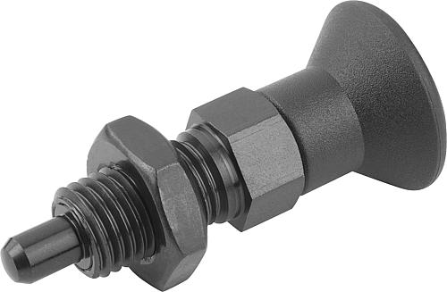 Arretierbolzen mit verl. Arretierstift Gr.0 M08x1, Form: B Stahl, gehärtet, Komp: Thermoplast, D=4 - K0630.22004 - erhältlich bei ✭ HUG Technik ✓