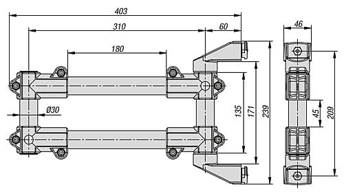 Monitorhalterung Tragarm doppelt, Thermoplast, Komp:Aluminium - K1510.3012 - bei HUG Technik ✓