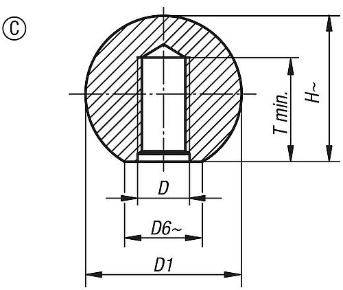 Kugelknopf DIN319 Erweitert D1=40 M10, Form: C Innengewinde, Thermoplast schwarz, Komp:Kunststoff - K0158.14010 - erhältlich bei ✭ HUG Technik ✓