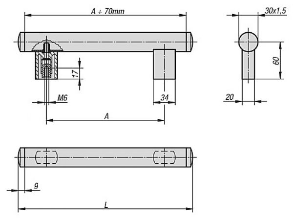 Rohrgriff Aluminium, natur eloxiert, Komp: Polyamid, A=200 - K0224.200063 - direkt bei HUG Technik ✓