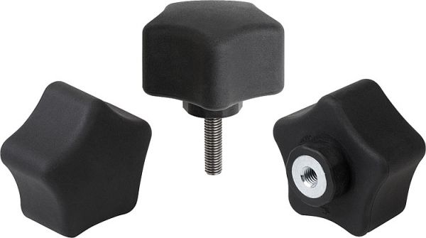 Fünfsterngriff ergonomisch M08x25 D1=63 Kunststoff, schwarz RAL7021, Komp: Edelstahl - K0786.06308X25 - bekommst Du bei ★ HUG Technik ✓