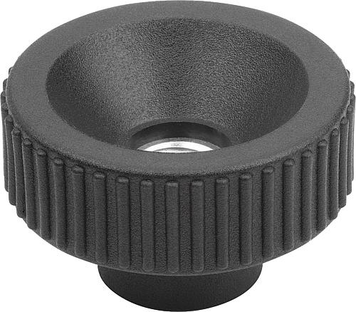 Rändelmutter, D=M04, D1=18, H=13, Thermoplast schwarz RAL7021, Komp: Automatenstahl blau-passiviert - K1472.1804 - bekommst Du bei HUG Technik ♡