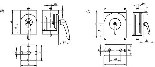 Gelenkstück mit Klemmhebel 30x30x45, Form:C Zink, Typ I, Komp:Zink, Komp:schwarz, BN=6 - K1051.1063030 - bei HUG Technik ♡