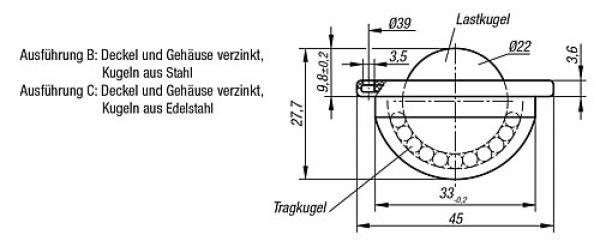 Kugelrolle, Form:B Stahl, Komp:Stahl - K0764.122 - erhältlich bei ✭ HUG Technik ✓