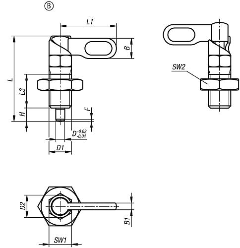 Sperrriegel mit Anschlag M10, Form: B Edelstahl, links, D=4 - K1285.1050410 - bei HUG Technik ☆