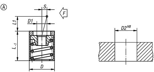 Federndes Seitendruckstück ohne Druckbolzen D=10, Form: A Aluminium, Komp: Stahl L1=12 - K0370.31054 - direkt von HUG Technik ✓