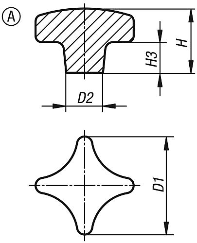 Kreuzgriff gleitgeschliffen D1=32, Form: A Grauguss - K0147.106 - bei HUG Technik ✓