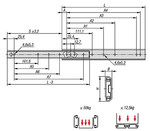 Teleskopschiene L=305 9,5X35,3, Teilauszug S=227, Fp=50, Stahl verzinkt, Montage seitlich, 1 Stück - K1710.0305 - bekommst Du bei HUG Technik ♡