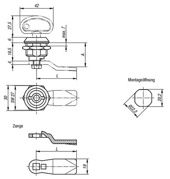 Schlüssel für Sicherheits-Drehriegel, Zink - K0524 - direkt bei HUG Technik ✓