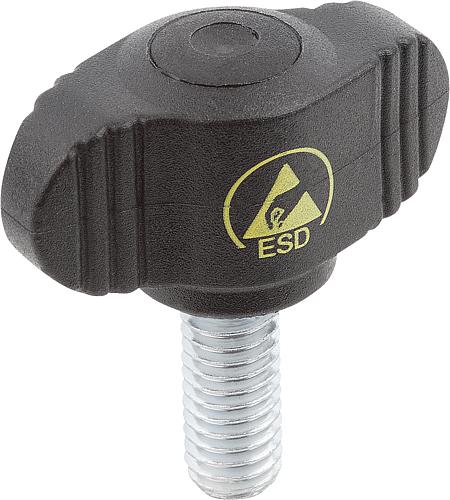 Flügelgriff Miniwing M06x15 Thermoplast, schwarz RAL9011, antistatisch, Komp: Stahl - K0274.1100624x15 - direkt von HUG Technik ✓