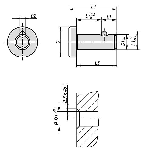 Steckbolzen mit Axialsicherung Stahl, D1=12, L=10 - K0772.1206010 - bekommst Du bei ★ HUG Technik ✓