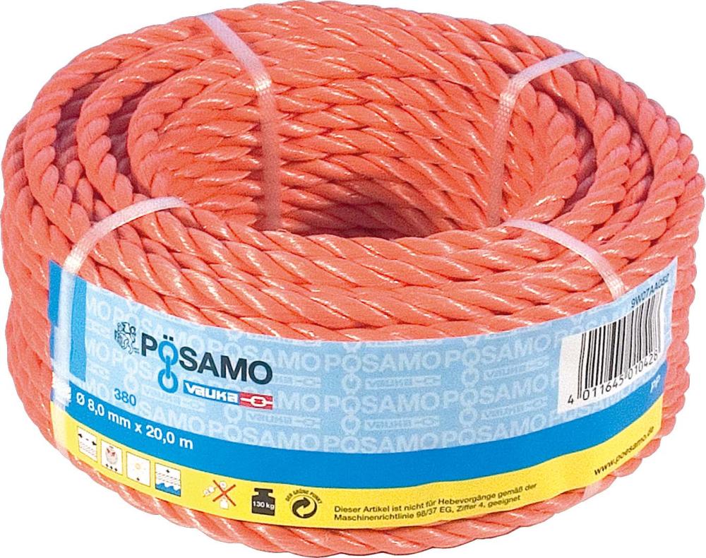 PÖSAMO Seil PP 10,0mm, 25m in Ringen 3-schäftig gedreht, orange - bekommst Du bei HUG Technik ♡