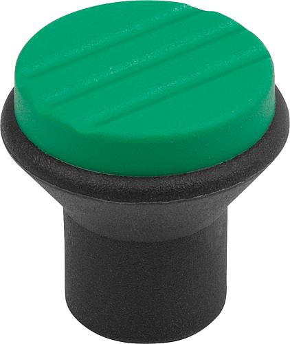 Pilzknopf Gr.1, D=M04, D1=21, Thermoplast schwarz RAL7021, Komp: Edelstahl, Deckel: grün RAL6032 - K0251.0042 - direkt von HUG Technik ✓