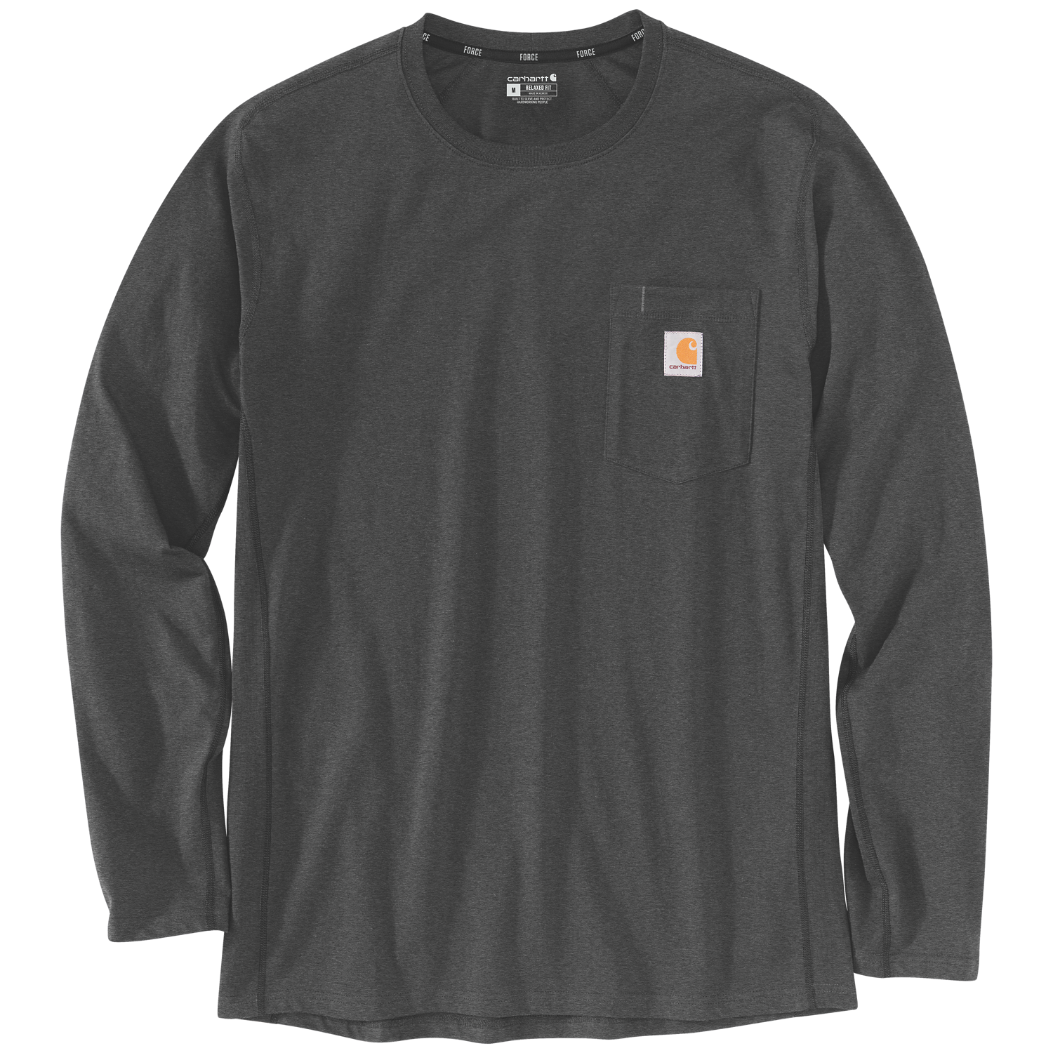 carhartt® Shirt »Carahrtt Force™ Relaxed LS T Shirt« in carbon heather, flachgelegt.