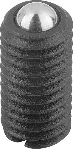 Produktbild Federndes Druckstück Standard Federkraft M06 L=14 Kunststoff, Komp: Kugel aus Edelstahl - K0312.06 - gibt’s bei HUG Technik ✓