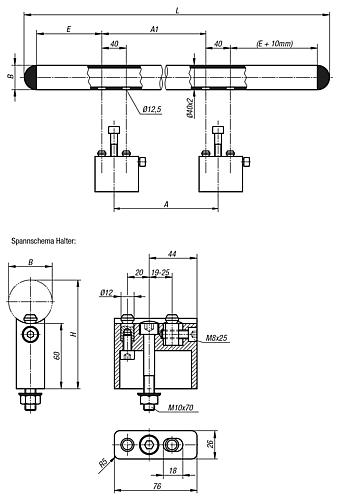 Rohrgriff Edelstahl, Komp: Aluminium, A=380, D=M10x70 - K0225.0600101 - bei HUG Technik ✭