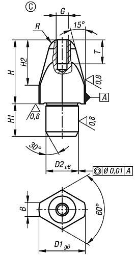 Aufnahmebolzen kurze Ausführung H=11,4, Form:C Werkzeugstahl, D1=8, D2=6 - K1094.408 - bei HUG Technik ✓