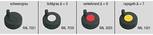 Rändelrad mit GRIFF Gr.1 D1=6, Form:H Thermoplast, schwarz RAL7021, Komp: Stahl, Komp: gelb RAL1021, D=40 - K0262.21067 - gibt’s bei HUG Technik ✓